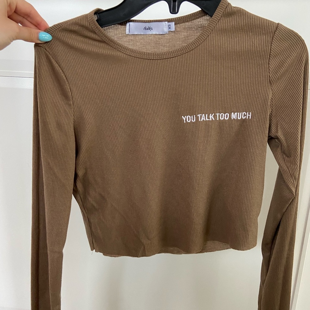 Adika Long Sleeve Brown Crop Top Size XS